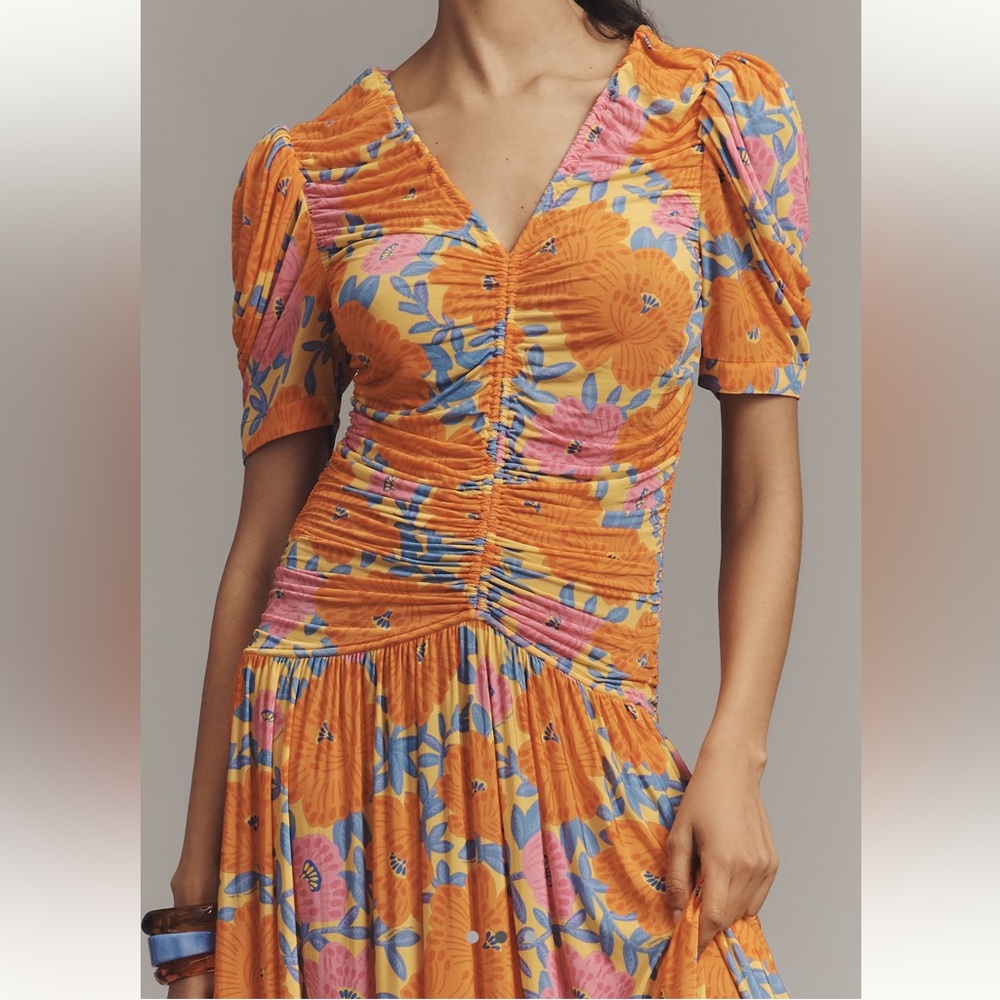 FARM Rio Orange Floral Midi Dress